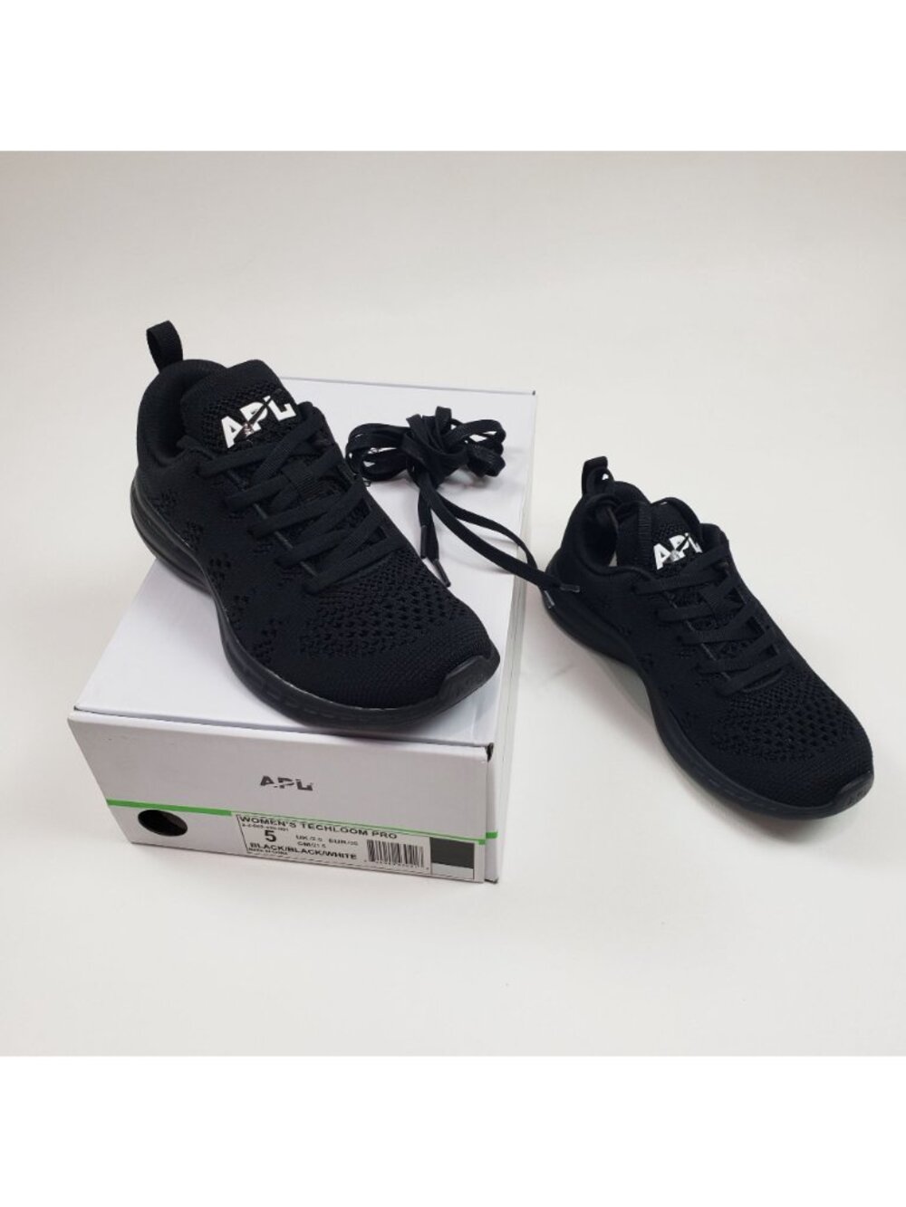 APL TechLoom Pro Black Black White Women’s Size 5 Athletic Knit Running Shoes - Picture 2 of 16